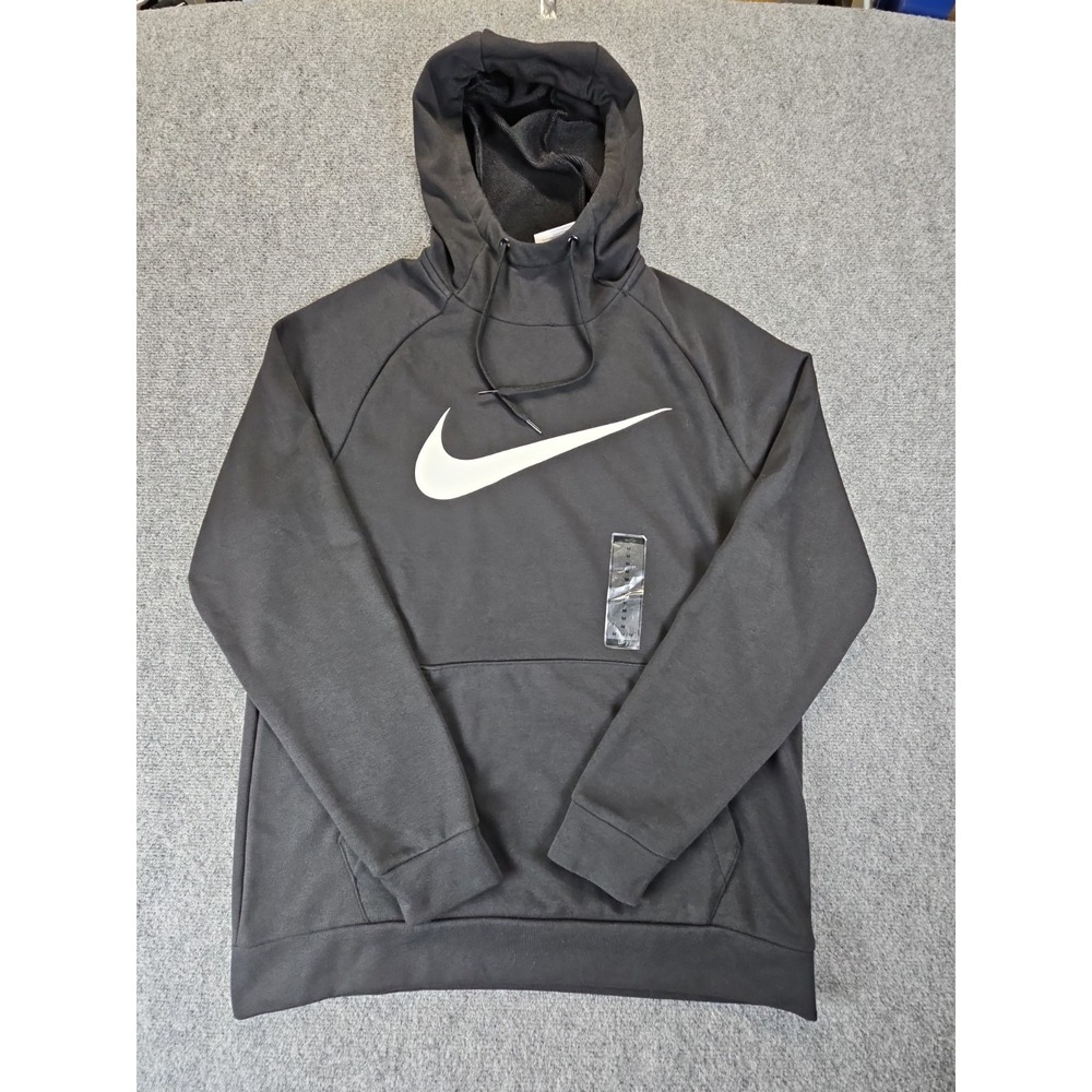 Nike Pullover Hoodie Men Size Medium Black Big Swoosh Dri-FIT Training  New 1691